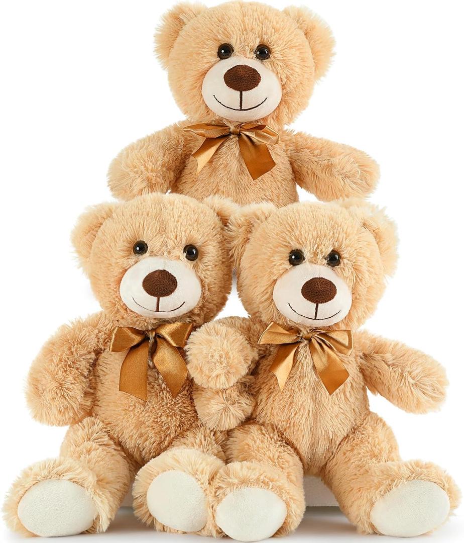 MaoGoLan 3 Pieces Bulk Teddy Bears Stuffed Animals Baby Shower, Soft Small Stuffed Teddy in Bulk, 13.5" Cuddly Mini Teddy Bears Centerpiece,Wedding,Party,Engagement