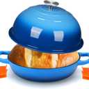LIFERUN 6qt Enameled Cast Iron Dutch Oven for Sourdough Bread Baking, Non-Stick Dome-Shaped Bread Oven Pot with Lid, Silicone Handles and Scraper, Blue