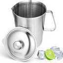 Stainless Steel Pitcher with Lid 2 L 70 oz Measuring Cup with Marking Metal Water Container with Handle Milk Frothing Jug for Iced Tea Hot Cold Water