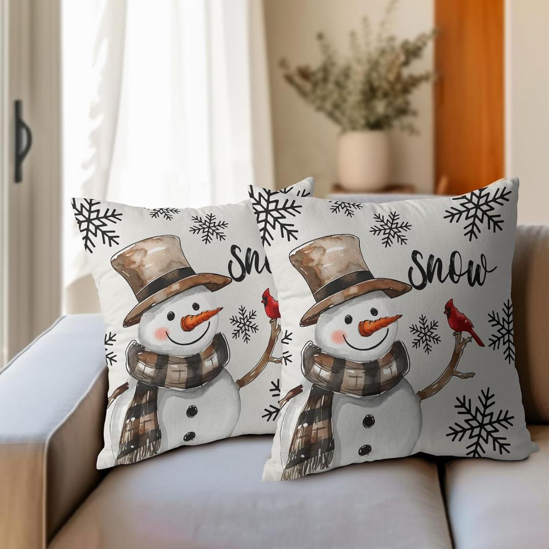 2 Pack Christmas Pillow Cover 18X18 Inch Snowman Snowflake Let It Snow Decoration Holiday Farmhouse Winter Pillow Case Decor for Home Sofa Picture can Differ