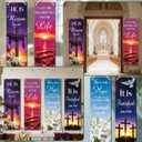 Colorful Bible Church Banners with Scripture, 4PCS Christian Hanging Sign Wall Decor for Sanctuary Wall, Faith Religious Scriptures Backdrop Supplies for Sunday School Classroom, 6x2 Ft