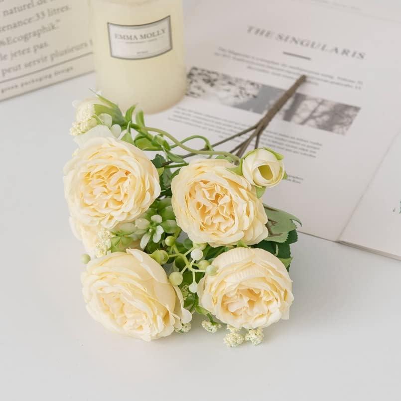 3PCS Artificial Plants Silk Peony Bouquet Scrapbooking Wedding Wreaths Fake White Roses Vase for Home Decorations Christmas (Color : Yellow)