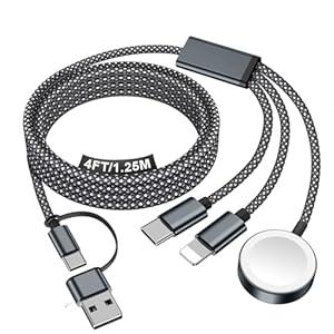 Travel Essentials for Apple Watch Charger, iPhone Charger, Type C/ Lightning/ Magnetic Fast Charging Cable [Portable] Compatible with iWatch Series Ultra/ 11/ 10/ 9/ SE/ 7, iPhone 17-11-[1.2M] Black