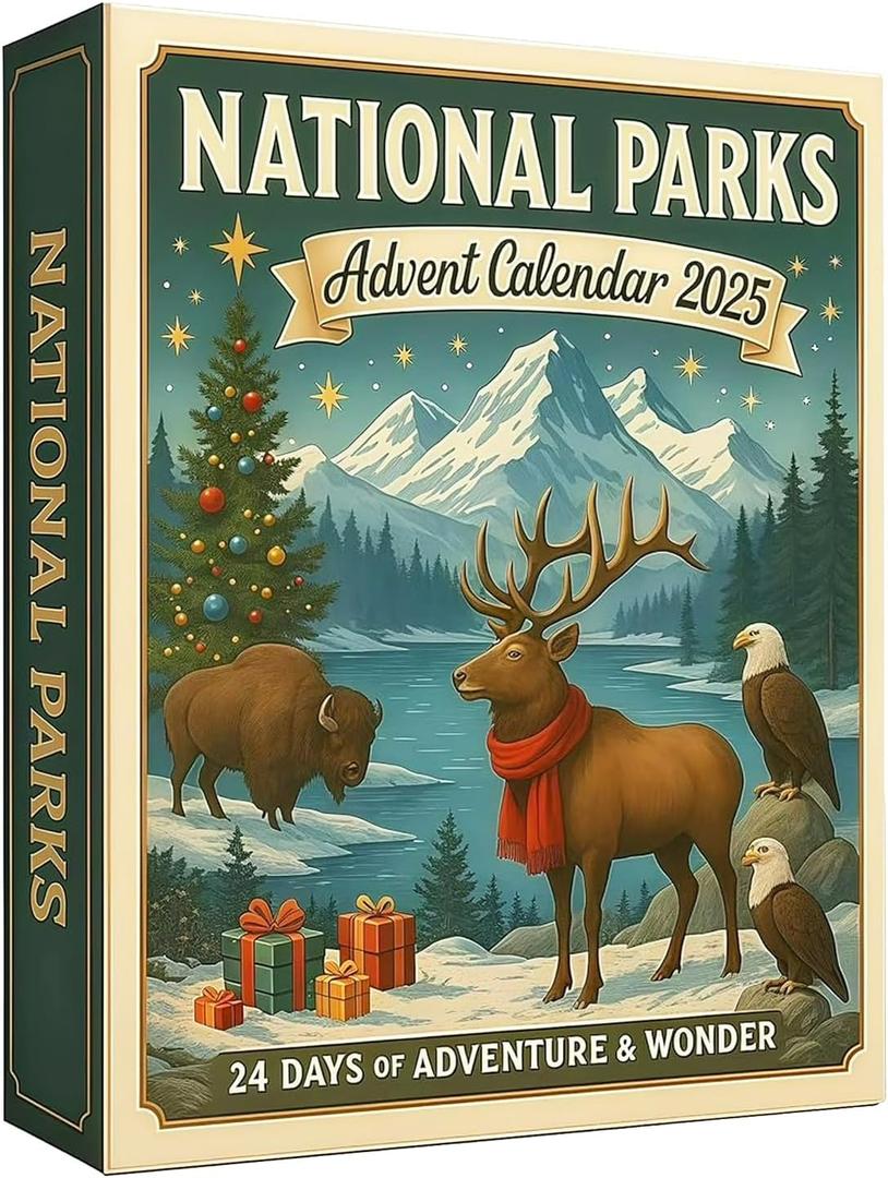 National Parks Advent Calendar 2025, 24 Days Christmas Countdown Calendar with 24 legendary landscapes and Wildlife Hanging Ornaments, Countdown Surprise Gifts for Christmas