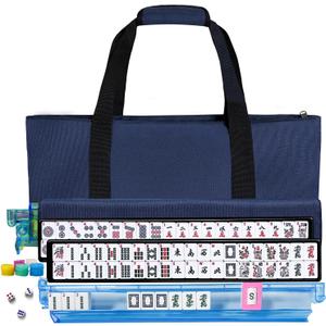 American Mahjong Tile Set, American Mahjong Set Complete with Bag, 166 White Tiles with Bag and Accessories, 4 All-in-One Mahjong Racks with Pushers, Travel Vita Mahjong Tile Game Set, 0.5 x 0.8 x 1.2 inches