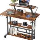 Adjustable Height Standing Desk with Power Outlets, Rolling Stand Up Desk with Monitor Stand and Storage Shelves, 31.5" Small Mobile Computer Desk, Portable Laptop Table (Retro Brown)