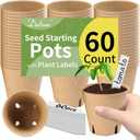 Dalzom 60Pcs 3.1 Peat Pots with 60Pcs Plant Labels, Biodegradable Pots for Seedlings with Drainage Holes, Garden Plant Nursery Pots Seed Starting Trays