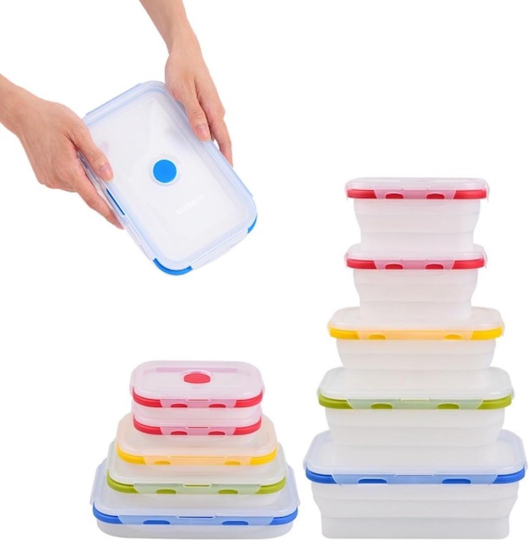 Collapsible Silicone Food Storage Containers, BPA Free, Microwave, Freezer and Dishwasher Safe, Lunch, Meal Prep, Travel, Space-Saving, Set of 5 (Assorted Colors-Sizes 5pc)