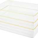 Martha Stewart Kerry Plastic Stackable Office Desk Drawer Organizers, 9" x 6", 3 Pack, with Gold Trim