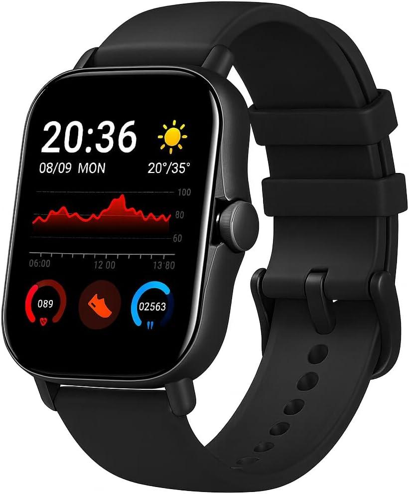 Smart Fitness Watch with Heart Rate Monitor, 1.4 Inch Touch Screen, Activity Tracker, Weather Display, Step Counter for Sports, Unisex Smartwatch for Men and Women (Black)