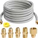 ATKKE 24FT High Pressure Propane Extension Hose with Conversion Couplings Kit, Steel Braided Propane Gas Line with Pipe Fitting 3/8" Flare for BBQ Grill, Heater, Fire Pit