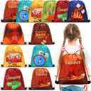 Paterr 12 Pcs Camping Party Favor Bags Camp Party Drawstring Gifts Bags Kids Camping Theme Goodie Candy Bags Camp Adventure Drawstring Backpack Happy Camper Birthday Decorations Supplies