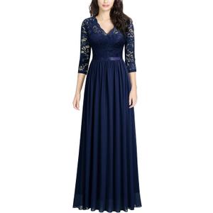 MISSMAY Women's Vintage Floral Lace V Neck Evening Bridesmaid Formal Long Dress (XXL)