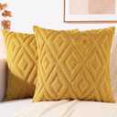 decorUhome Summer Couch Euro Sham Throw Pillow Covers 24x24 Set of 2, Decorative Soft Plush Faux Fur Wool Accent Pillow Covers for Modern Farmhouse Bed Sofa Living Room, Mustard Yellow