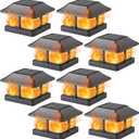 Dynaming Solar Flame Post Cap Lights Outdoor, Solar Powered Fence Post Light, Flickering Flame LED Lantern Lamps Waterproof for Garden Deck Patio, Fit 4x4 Wooden/Vinyl Posts, 8 Pack
