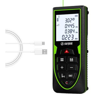 Green Laser Distance Meter 393.7ft  USB Rechargeable Digital Laser Measure with Angle Sensor, Backlit LCD, Area/Volume/Pythagorean, 3mm Accuracy, Electronic Measuring Tool for Construction & DIY
