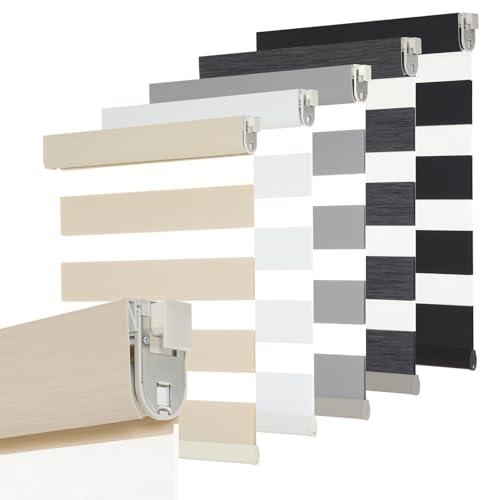 Persilux No Drill No Tool Custom Size Zebra Blind Dual Layer Privacy for Day and Night Window Blinds Light Filtering Cordless Windows Shades for Windows,Easy to Install Thermal Insulated Blinds,Beige 46"W