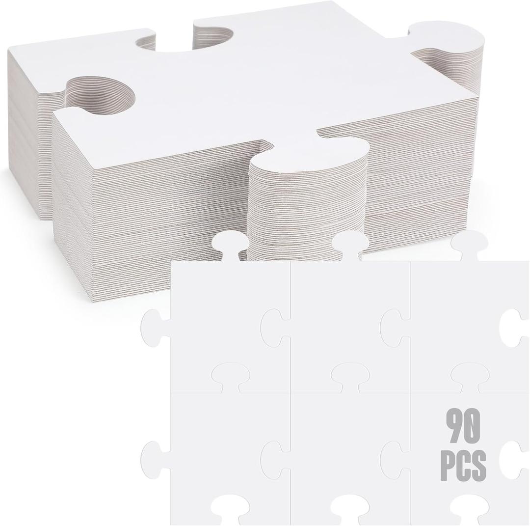 30 Pcs Large White Blank Puzzle Pieces Bulk to Draw on Make Your Own Jigsaw Puzzle Pieces Giant Double Blank White Papers for Kids Adult DIY Arts and Crafts Projects (8 x 9 Inch)