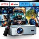 Compatible with Netflix Movie Projector with WiFi6 and Bluetooth5.3, Built-in App Store, Dolby Audio & Electric Focus & Auto Keystone, 4K Support High Brightness Outdoor Projectors, 1080 (Sliver Grey)