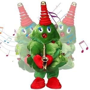 VioraWhite Singing Dancing Christmas Tree Santa Claus with Music Animated Christmas Toys Interactive Toy Figures with 8 Songs and Lights Repeat What You Say, Xmas Gift