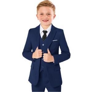 Boys Formal Suit 5 Piece Set, Toddler Tuxedos for Wedding, Suits for Teens Boy Dress School Clothes (8, Navy Blue)