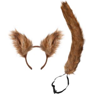 Squirrel Costume Accessory Set for Kids and Adults, Brown Furry Ears Headband and Tail, 2-Piece