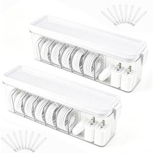 TexHome 2 Pcs Charger Cable Organizer Box with Lid Plastic Cord Storage Box with Wire Ties, Electronics Cord Organizer for Home Drawer Office Desk Accessories Storage