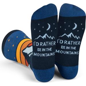 Lavley Outdoors Socks - Hiking and camping gifts for men and women - Great for nature lovers - Holiday or birthday gift (One Size, Id Rather Be in the Mountains)