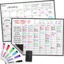 Cinch Magnetic Dry Erase Calendar & Chores Chart for Kids Bundle for Fridge: 2 Boards Included 17"x12", 6 Fine Tip Markers & Large Eraser w/Magnets, Chore Chart Magnetic Board for Kids and Adults