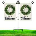 Garden Flag Stand Holder for Double Flags with Fleur De Lis Yard Flag Stopper and Anti-Wind Clip 37H x 30W Black Wrought Iron Yard Garden Season Flag Pole Outdoor