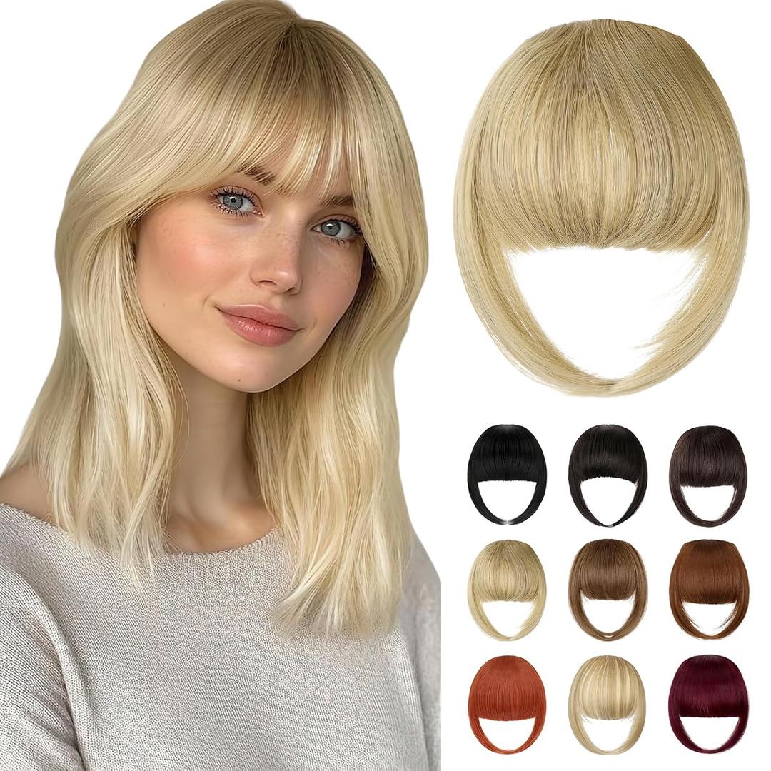 Bangs Hair Clip in Bangs, French Ash Blonde Fake Bangs Hair Clip on Bangs for Women Fringe with Temples Hairpieces Faux Bangs for Daily Wear