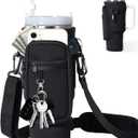 dabria Water Bottle Carrier Bag with Phone Pocket for Stanley 40/30 oz Tumbler Neoprene Water Bottle Holder Pouch with Adjustable Strap Bollus with Straw Cover for Stanley Cup Accessories (Black)