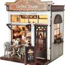 DIY Miniature House Kit, Coffee Shop Book Nook Kit, Mini Building Kit, Dollhouse Kit for Adults and Teens, 3D Wooden Puzzles with LED Light, Craft Kit for Family and Friends(Retro Coffee Shop)