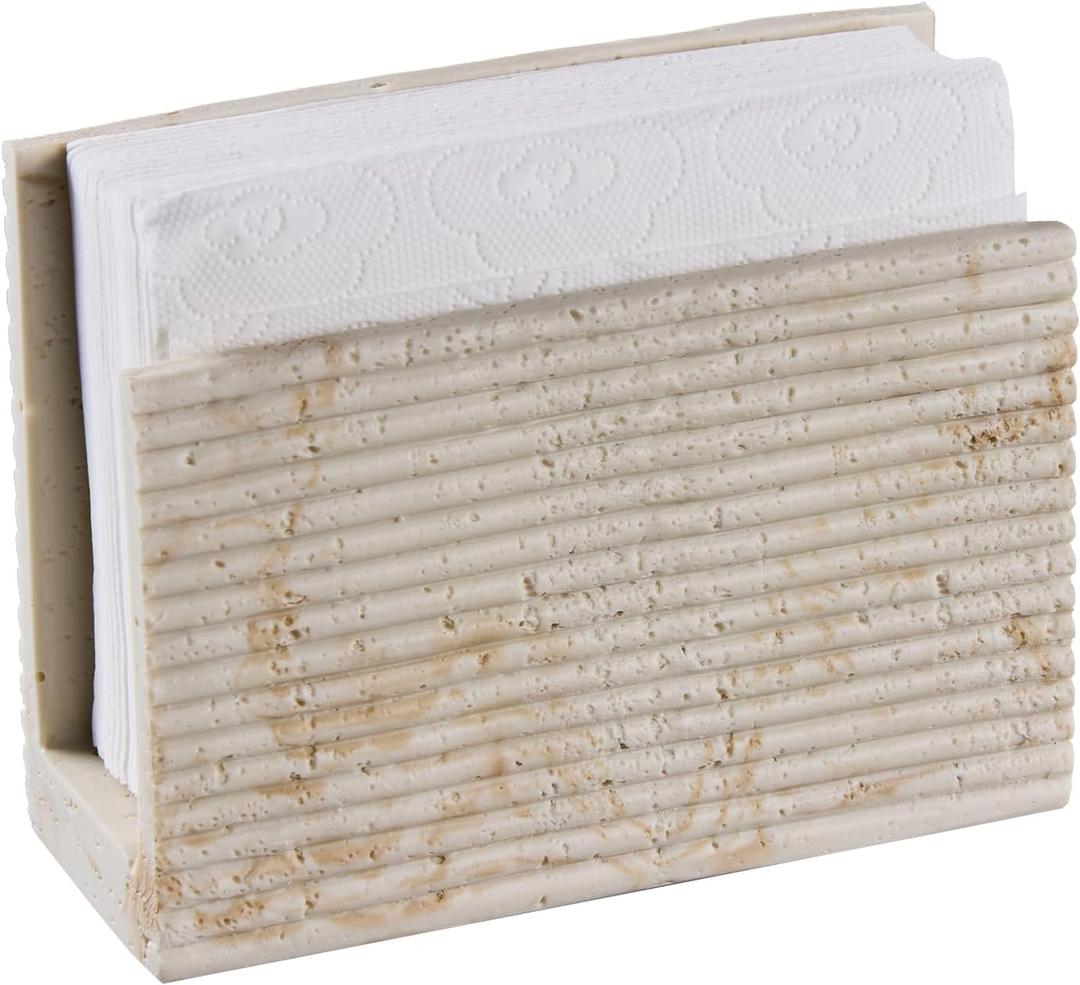 Natural Travertine Textures Napkin Holder, 6 Inches Paper Napkins Holder for House, Party, Restaurant, Hotel, Cafe, Bar, Paper Napkin Storage Dispenser for Dinner Table, Kitchen Countertop (Beige)