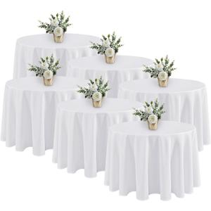 Fitable 6 Pack White Round Tablecloths - 120 Inches in Diameter - Stain Resistant and Washable Table Clothes, Polyester Fabric Table Covers for Wedding, Party, Banquet, Formal Events (120 In Round, 6 Pack)