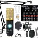 Podcast Equipment Bundle, BM800 Recording Studio Package with Voice Changer, Live Sound Card  Audio Interface for Laptop Computer Vlog Living Broadcast Live Streaming YouTube TikTok (AM100V8)