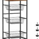 Shinoske 4-Tier Fruit Basket for Kitchen Rolling Storage Cart on Wheels with Pull-Out Baskets and Wooden Top for Living Room,Bathroom,Pantry,Corner,Rustic Brown