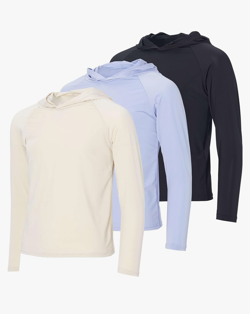 Real Essentials 3 Pack:Youth Rashguard Hoodie UPF UV Sun Protection Long Sleeve Swim Fishing Shirt - Boys & Girls XL