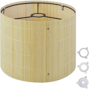 Bamboo Lamp Shade With Tropical Plants Chandelier Covers, Bohemian Farmhouse Drum Lamp Shade for Table Lamp Floor Lamp, Rustic Rattan Light Fixture for Bedroom Living Room (13x13x10 inch)