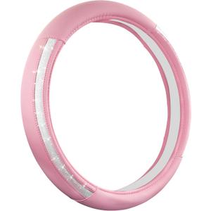 Road Comforts Steering Wheel Cover, Silver Bling Glitter with Black Leather, Universal Fit 14.5"-15.5" Wheel Cover for Women & Girls, Anti-Slip Protector for Cars, Trucks, Vans, SUVs (Pink & Sliver Glitter)
