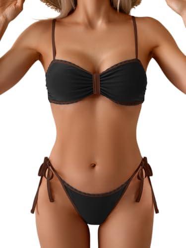 B2prity Bikini Sets for Women Sexy Two Piece Bathing Suit Color Block Swimsuit Sweetheart Neckline Swimwear M