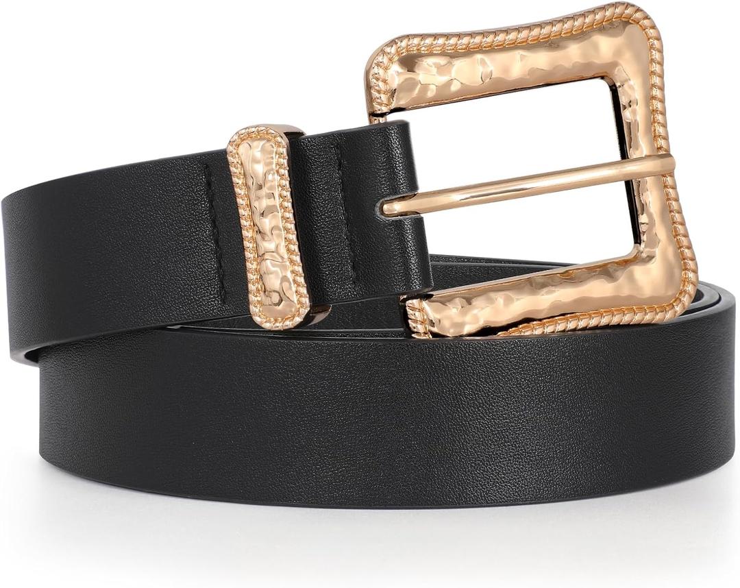 JASGOOD Plus Size Women's Leather Belt for Jeans Pants, Fashion Ladies Waist Belt with Gold Buckle (Fit waist size 43''-47'')