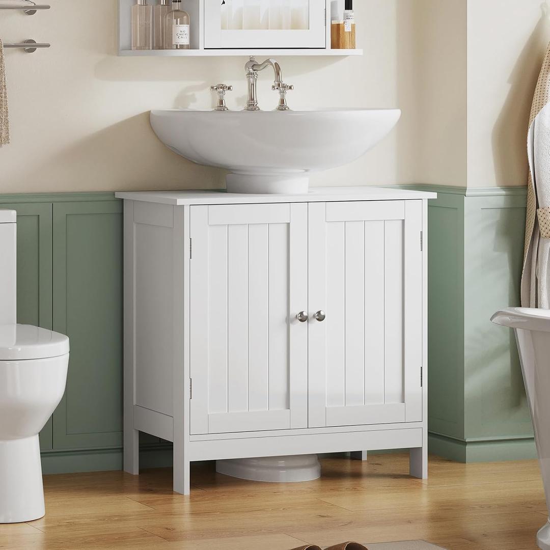 Pedestal Sink Storage Cabinet, Under Sink Cabinet with 2 Doors & Shelf, Under Bathroom Sink Cabinet, Pedestal Sink Storage for Bathroom, White, 11.8"D x 23.6"W x 23.6"H