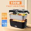 COZYEXPERT Electric-Lunch-Box-Heated-Food-Warmer 100W Heating Lunchbox for Adults 1.8L Portable Food Heater for Work/Car, 12V/24V/110-230V Lonchera Elctrica Porttil with Fork Spoon (Black)