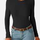 GKBK Womens Long Sleeve Shirts Ribbed Slim Fit Tops Tight Casual Crewneck Basic Tee 2026 Spring Fall Clothes Outfits Trendy (Black, S)