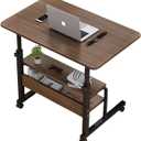 Adjustable Table Student Computer Desk Portable Home Office Furniture Small Spaces Sofa Bedroom Bedside Learn Play Game Desk on Wheels Movable with Storage Size 31.5 * 15.7 Inch Brown A, 31.5 inches x 15.7 inches x 35 inches
