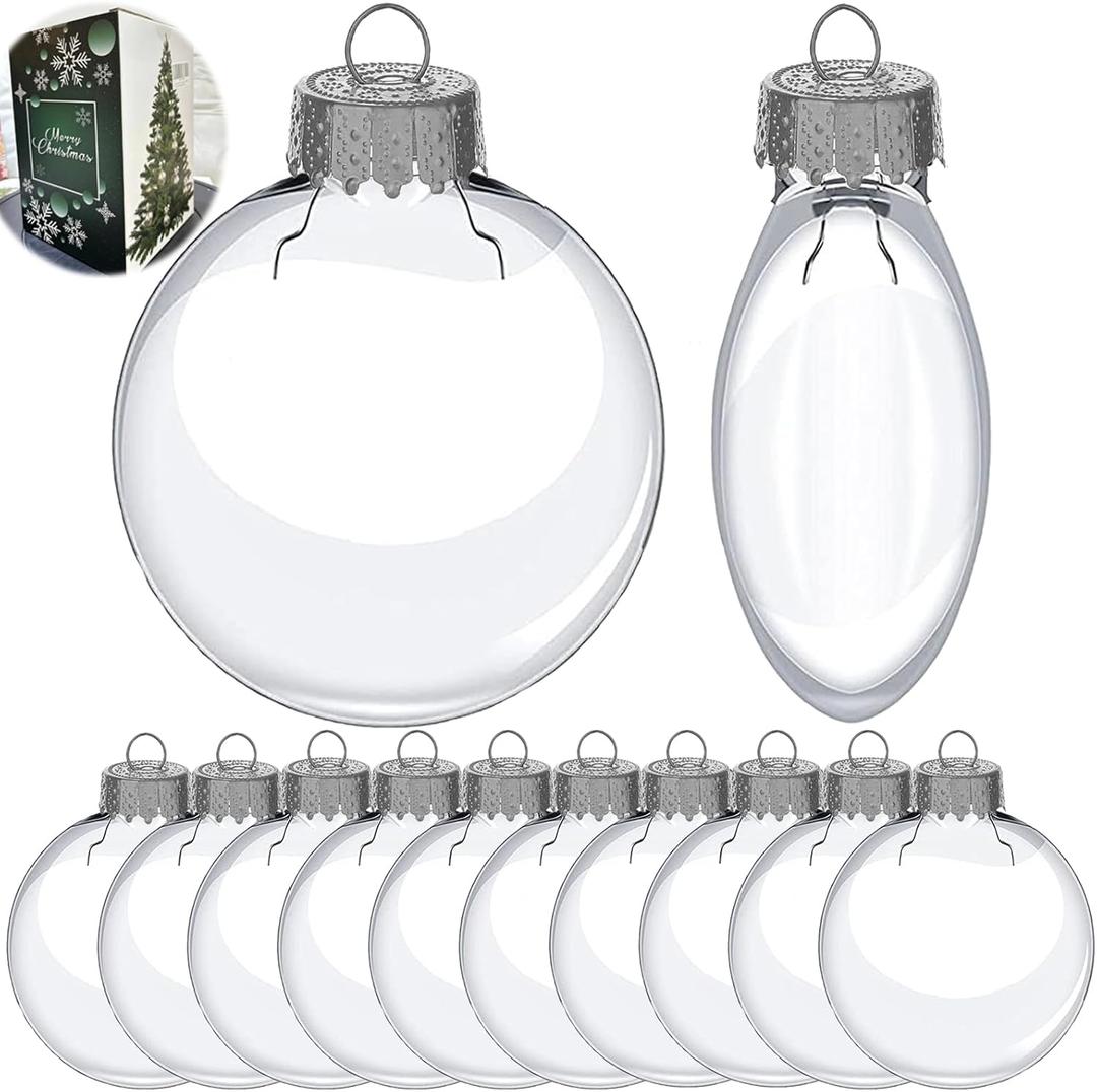 3.15 inch Clear Plastic Ornaments, Christmas Balls, DIY Fillable Ornament Clear Ornaments for Crafts - 24 PCS (Silver1)