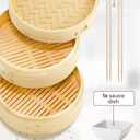 Prime Home Direct Bamboo Steamer Basket 10-Inch | 2-Tier Steamer for Cooking | 50 Liners, Chopsticks, Sauce Dish | Steaming Asian Food, Bao Buns, Chinese, Dim Sum, Dumpling, Rice, Vegetable Steam Pot
