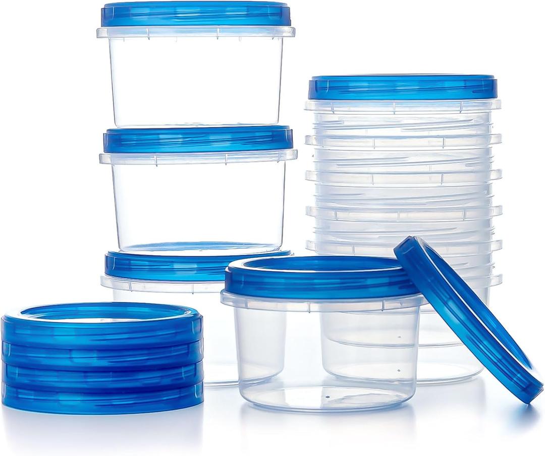 Freezer Storage Containers, [10 Pack-16 oz] Ultra Thick Freezer Containers with Leakproof Twist Top Lids, Heavy Duty BPA Free Stackable Food Containers for Lunch/Salad/Leftover/Soup/Oats/Ice Cream, Blue