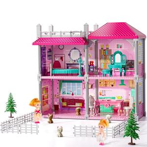  JUKUDAHU Pink Villa Playset for Girls Ages 3-7, 2-Story 4 Room House with 2 Dolls, Furniture and Accessories, Indoor Playset Girls Toys for Ages 6-8, Pretend Toddler Toy, Birthday Gifts for Kids 4-8 : Toys & Games